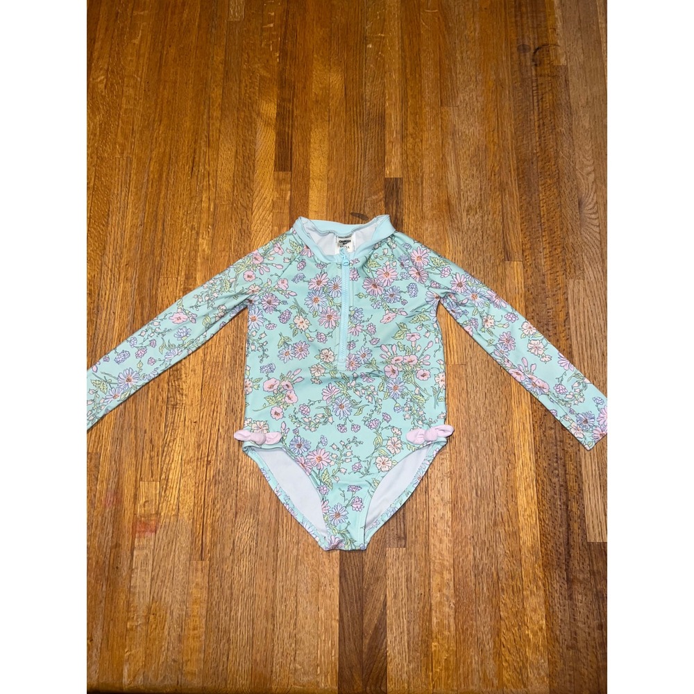 OshKosh Bgosh Toddler Girls 3T Mint Floral Long Sleeve Rash Guard 1 pc Swimsuit